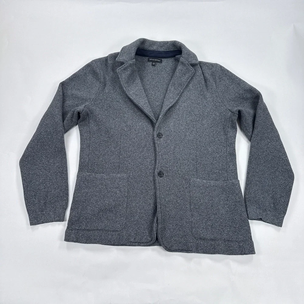 Banana Republic Mens Blazer Large Gray Cotton Knit Sweater Jacket Unstructured